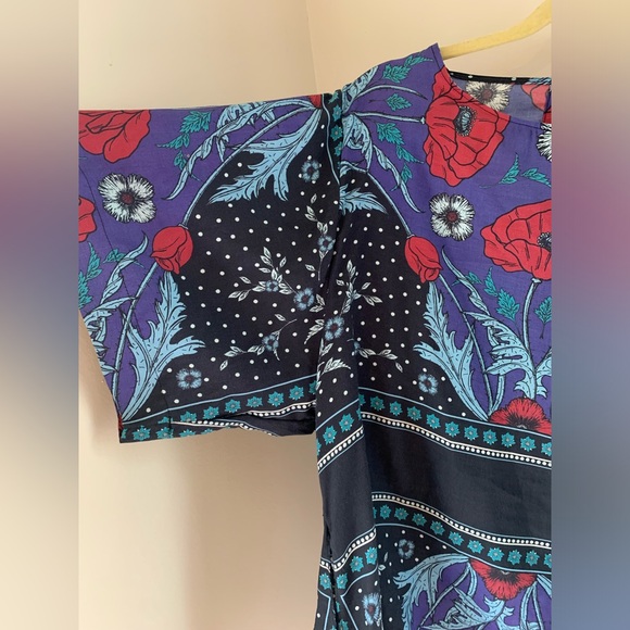 Warm Brand Cotton Silk Top in Floral Print Poppy, Rose, USA made size M, 2, 6-8 - Picture 5 of 11